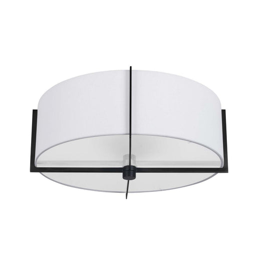 Dainolite Preston 3 Light Semi-flush Mount Matte Black White Shade Lamp|Plafonnier semi-affleuré Preston de Dainolite avec abat-jour blanc, fini noir mat et 3 ampoules