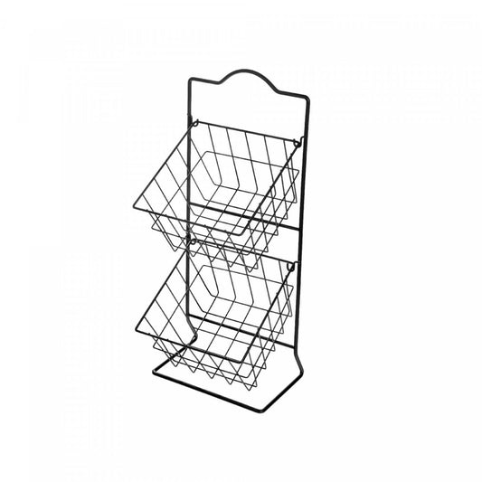2 Tier Square Metal Grid Fruit Basket Stand Black Kitchen Storage|Présentoir de rangement noir à 2 niveaux avec corbeilles de fruits carrés en grillage en métal pour la cuisine
