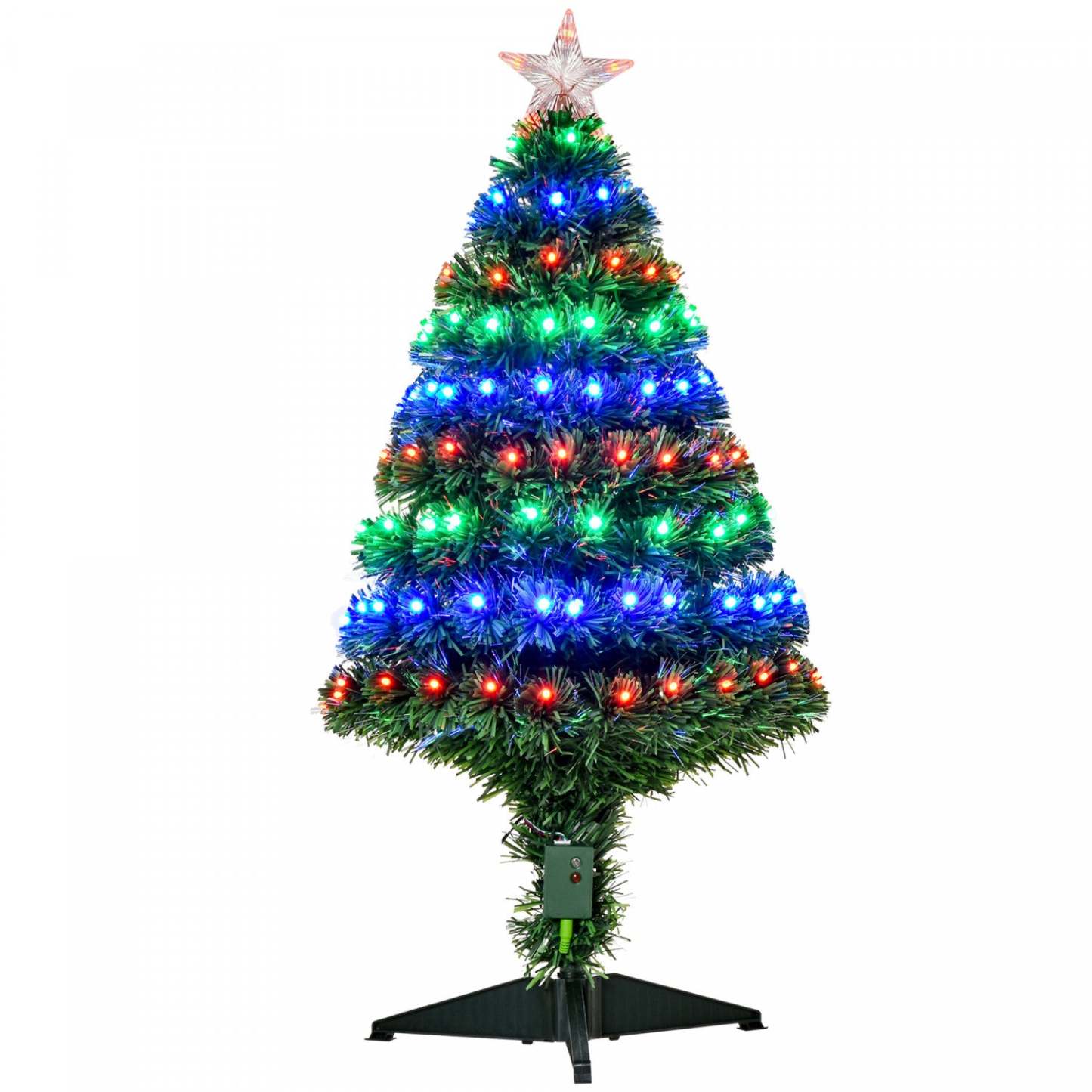 Homcom Sapin De Noël Artificiel A Fibre Optique Pré-éclaire De 0.9 M Avec 90 Lumières Led Et Pointes De Branches|Homcom 3ft Sapin De Noël Artificiel En Fibre Optique Pré-éclairé Avec 90 Lumières LED Et Pointes De Branches
