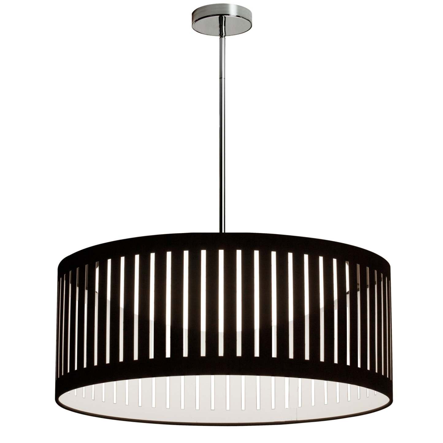 Dainolite Slit Drum LED Pendant 22w Polished Chrome Black/White Shade Lamp|Luminaire suspendu de Dainolite avec abat-jour noir et blanc à fentes, fini chromé poli et ampoule à DEL de 22 W