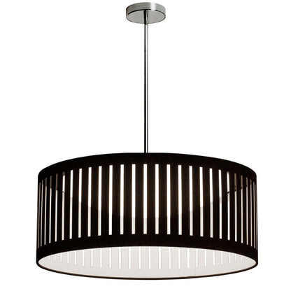 Dainolite Slit Drum LED Pendant 22w Polished Chrome Black/White Shade Lamp|Luminaire suspendu de Dainolite avec abat-jour noir et blanc à fentes, fini chromé poli et ampoule à DEL de 22 W