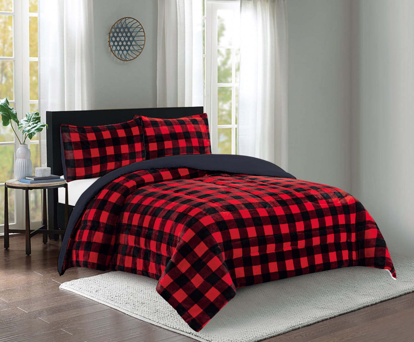 Buffalo Check 3-Pièce King Comforter Set - Black/Red|Ensemble d'édredon Buffalo Check 3 pièces à carreaux pour très grand lit - noir et rouge|D2DXJLYH
