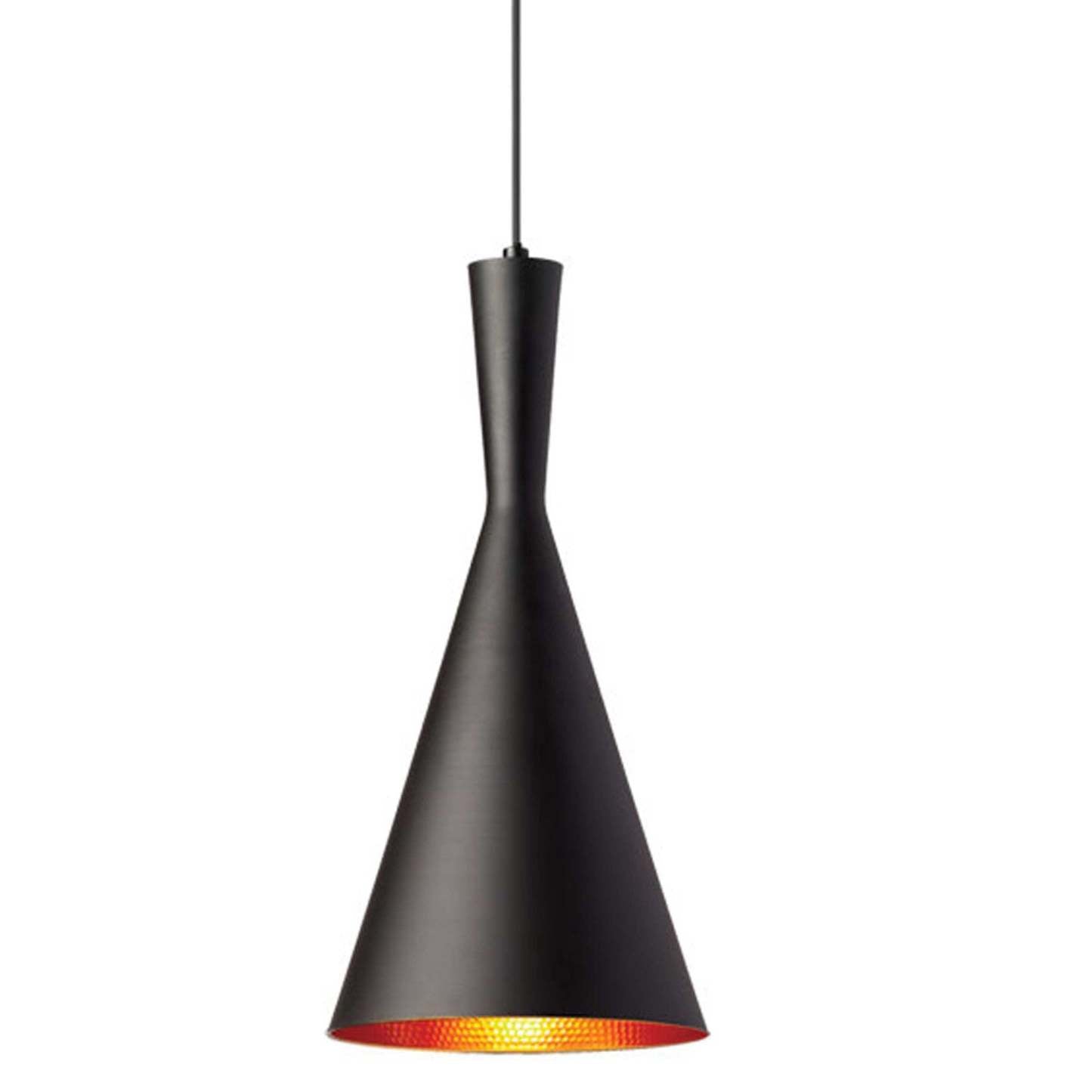 Dainolite Helsinki 1 Light Pendant Cone Matte Black Finish gold Pebbled Interior Lamp|Luminaire suspendu Helsinki de Dainolite en forme de cône, avec intérieur à motif de galets dorés, fini noir mat et 1 ampoule
