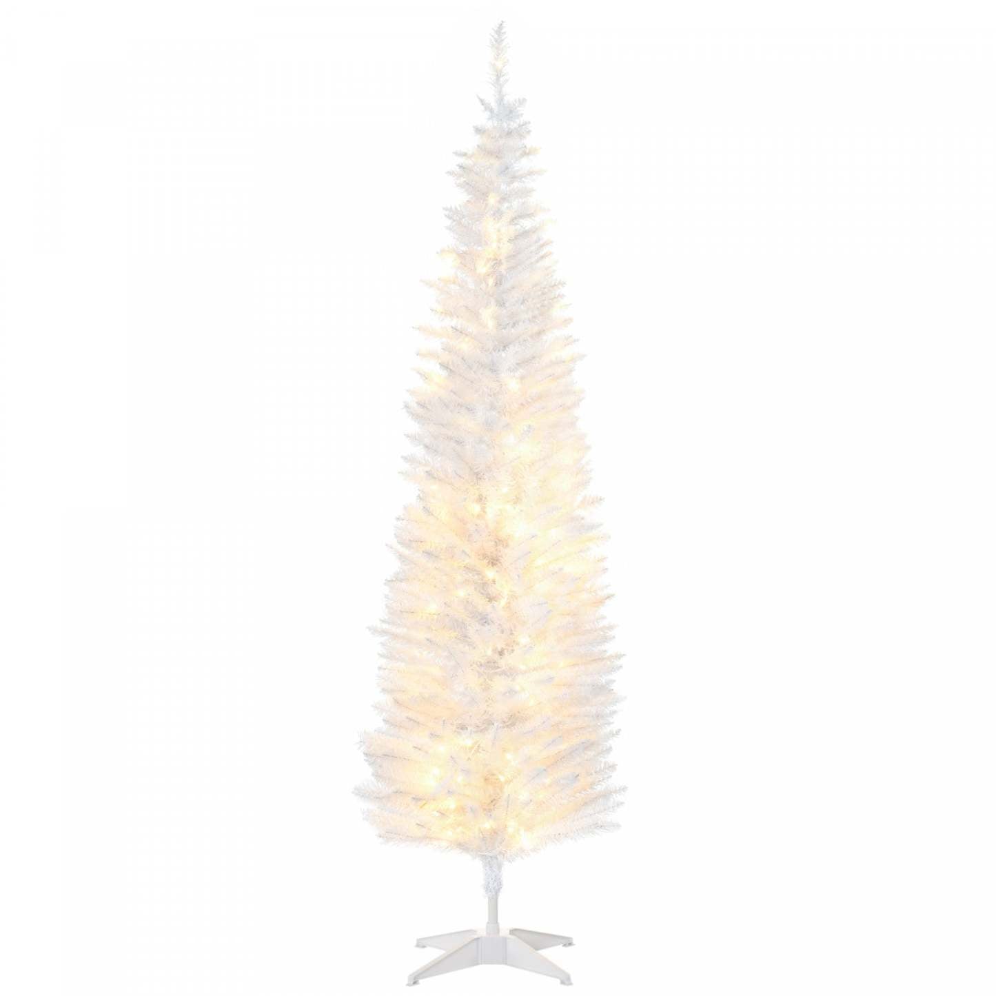 Homcom 6' Prelit Artificial Christmas Tree With Warm White Led Lights|Homcom Arbre de Noël artificiel pré-éclairé 6 pi avec lumières LED blanc chaud
