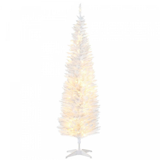 Homcom 6' Prelit Artificial Christmas Tree With Warm White Led Lights|Homcom Arbre de Noël artificiel pré-éclairé 6 pi avec lumières LED blanc chaud