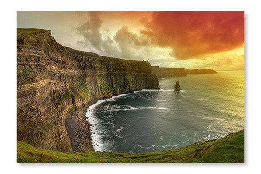 Falaises de Moher au coucher du soleil 28 x 42 po : Cadre d'art mural et panneau de tissu | D44GMFNE