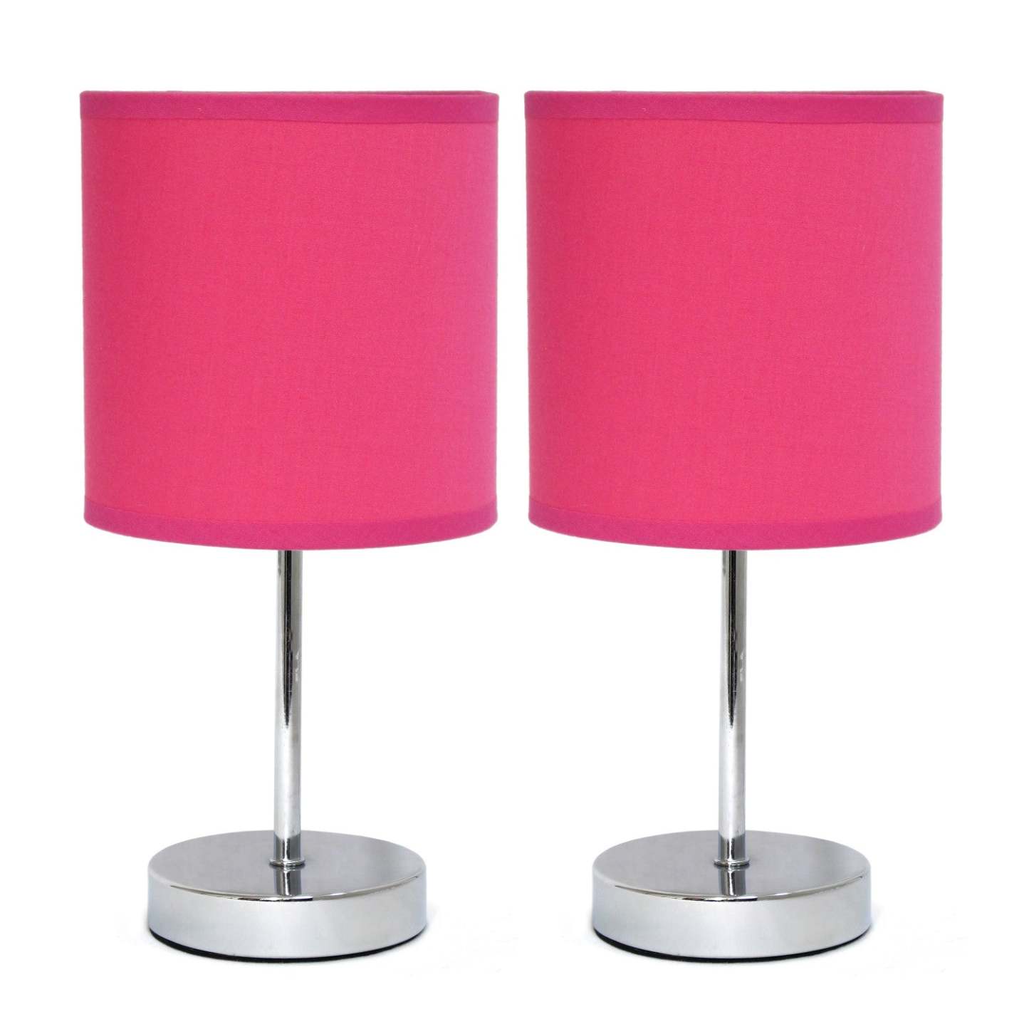 Simple Designs Chrome Mini Basic 2-piece Table Lamp Set - Hot Pink|Ensemble de 2 mini lampes de table de base de Simple Designs chromées - rose vif