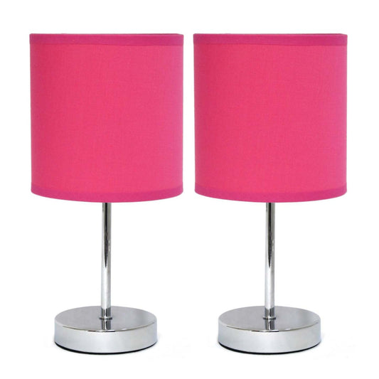 Simple Designs Chrome Mini Basic 2-piece Table Lamp Set - Hot Pink|Ensemble de 2 mini lampes de table de base de Simple Designs chromées - rose vif