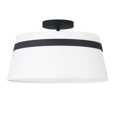 Dainolite Symphony 3 Light Semi-flush Mount Matte Black White Shade Lamp|Plafonnier semi-affleuré Symphony de Dainolite avec abat-jour blanc, fini noir mat et 3 ampoules