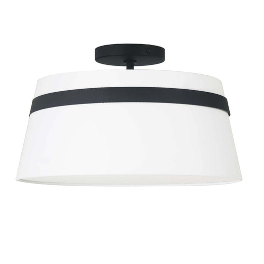 Dainolite Symphony 3 Light Semi-flush Mount Matte Black White Shade Lamp|Plafonnier semi-affleuré Symphony de Dainolite avec abat-jour blanc, fini noir mat et 3 ampoules