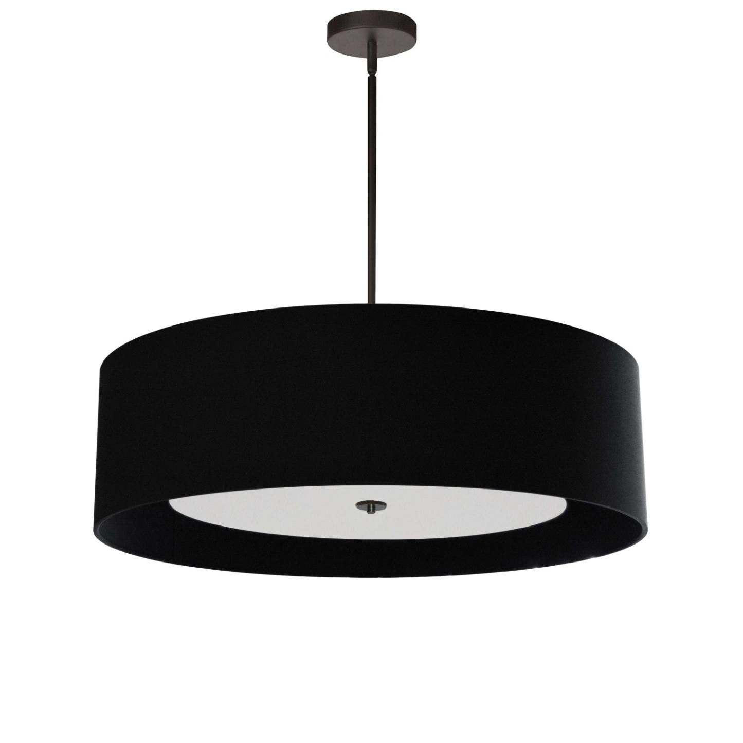 Dainolite Helena 4 Light Pendant 30 Dia Matte Black Finish Black Shade White Diffuser Lamp|Luminaire suspendu Helena de Dainolite de 30 po de diamètre avec abat-jour noir et blanc qui diffuse la lumière, fini noir mat et 4 ampoules