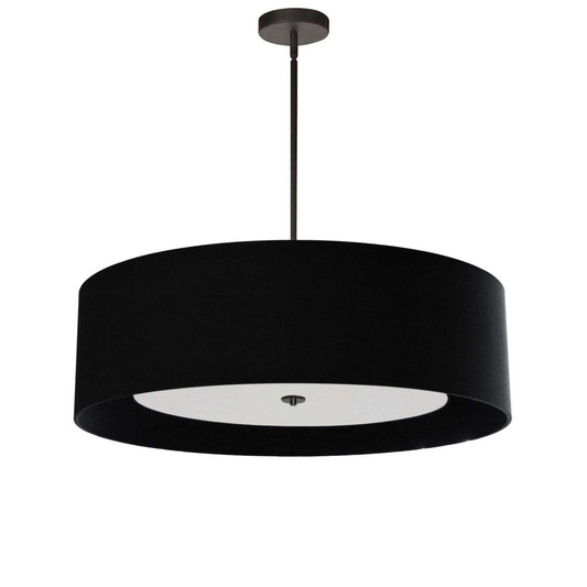 Dainolite Helena 4 Light Pendant 30 Dia Matte Black Finish Black Shade White Diffuser Lamp|Luminaire suspendu Helena de Dainolite de 30 po de diamètre avec abat-jour noir et blanc qui diffuse la lumière, fini noir mat et 4 ampoules
