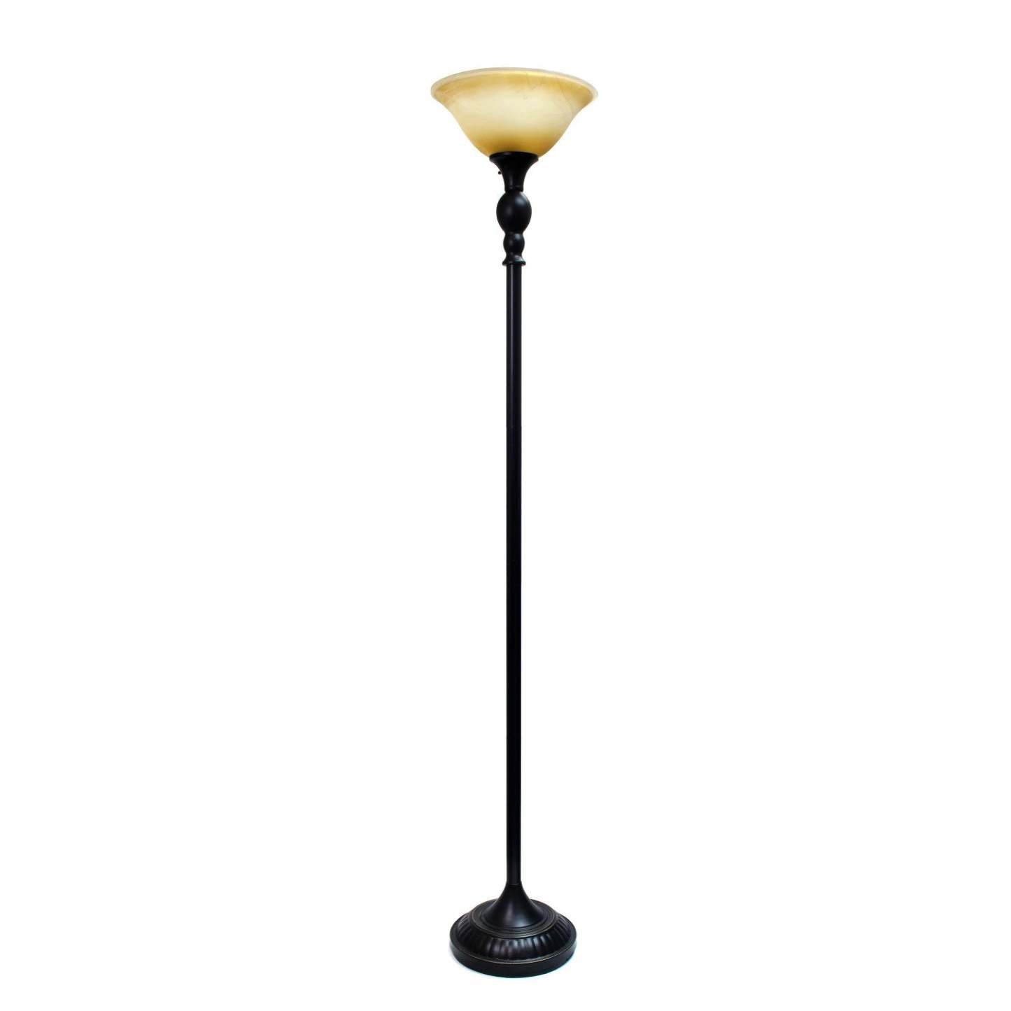 Lampe à pied torchère Elegant Designs à 1 ampoule avec abat-jour en verre ambre marbré, bronze restauré|D2BOENB3