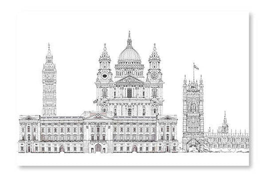 Londres, Illustration esquissée 24x36 : Cadre d'art mural et panneau de tissu|D44GU6N3