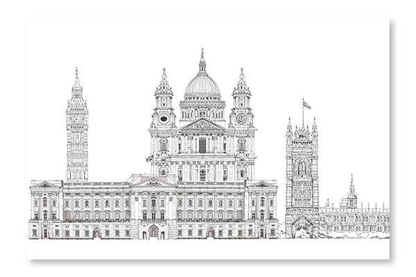 Londres, Illustration esquissée 16x24 : Cadre d'art mural et panneau de tissu|D44GX2LQ
