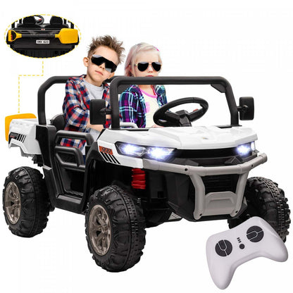 Aosom voiture à deux places, 12v 7ah UTV pour enfants, camion benne à conduire avec benne électrique et pelle, télécommande, suspension à 4 ressorts, musique, lumières, pour garçons et filles, noir