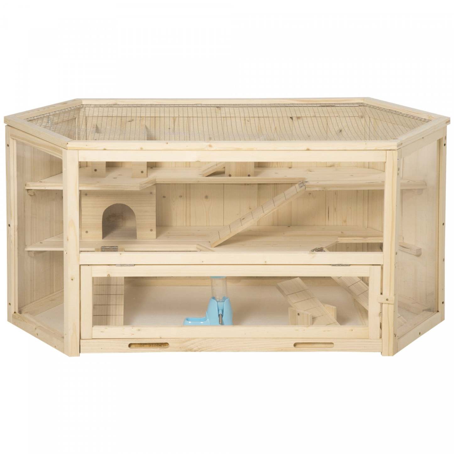 Pawhut Grande Cage En Bois Pour Hamster, Souris, Rats, Petit Animal, Exercice, Maison De Jeu À 3 Niveaux Avec Plateau