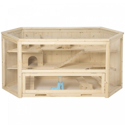 Pawhut Grande Cage En Bois Pour Hamster, Souris, Rats, Petit Animal, Exercice, Maison De Jeu À 3 Niveaux Avec Plateau