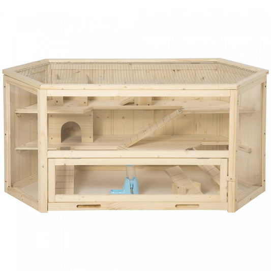 Pawhut Grande Cage En Bois Pour Hamster, Souris, Rats, Petit Animal, Exercice, Maison De Jeu À 3 Niveaux Avec Plateau
