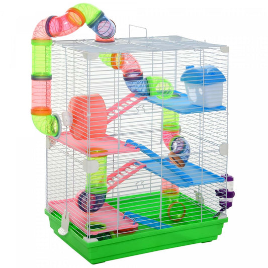Pawhut Cage A Hamster A 5 Etages Portable Pour Animal De Compagnie Avec Roues D'exercice Tube De Jeu