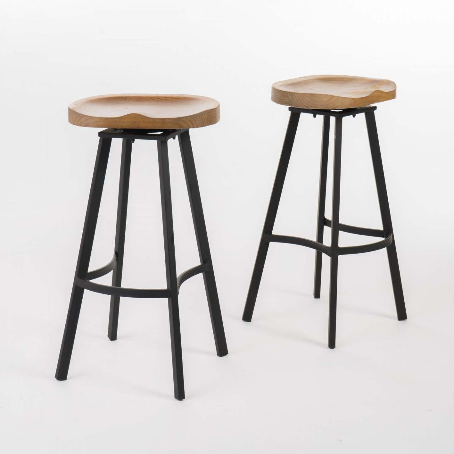 Lot De 2 Tabourets De Bar Pivotants Larry Avec Siège Rotatif À 360°- Finition Bois Naturel Vieilli