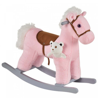 Qaba Cheval À Bascule En Peluche Pour Enfants Avec Ours, Chaise Pour Enfants Avec Peluches Douces Et Fun Realis
