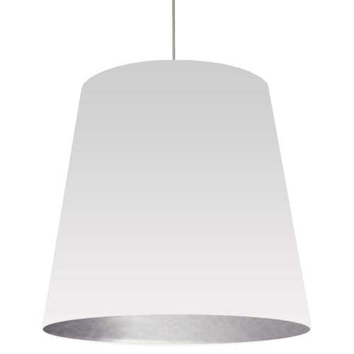 Dainolite Oversize Drum 1 Light Pendant XLarge White/Silver Shade Lamp|Très grand luminaire suspendu de Dainolite avec très grand abat-jour cylindrique blanc et argenté, et 1 ampoule
