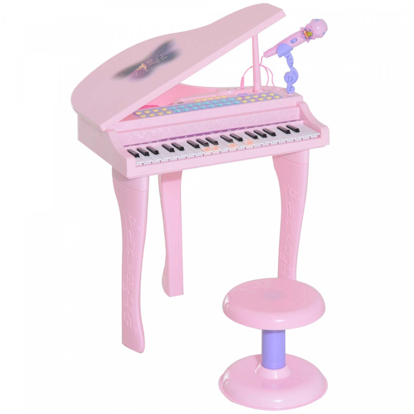 Qaba Mini Piano Musical Électronique 37 Touches Clavier Multifonction Jouet Enfants Avec Microphone Stool