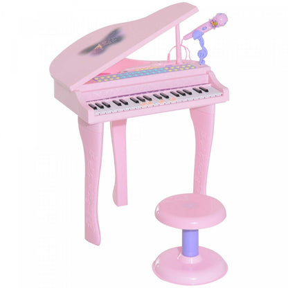 Qaba Mini Piano Musical Électronique 37 Touches Clavier Multifonction Jouet Enfants Avec Microphone Stool