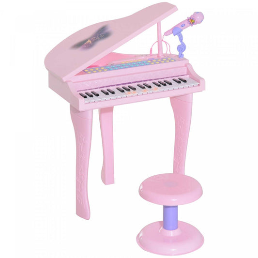 Qaba Mini Piano Musical Électronique 37 Touches Clavier Multifonction Jouet Enfants Avec Microphone Stool