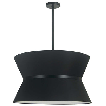 Dainolite Caterine 4 Light Pendant 24 Dia Matte Black Finish Black Ring/Black Shade Lamp|Luminaire suspendu Caterine de Dainolite de 24 po de diamètre, avec abat-jour noir, anneau noir, fini noir mat et 4 ampoules