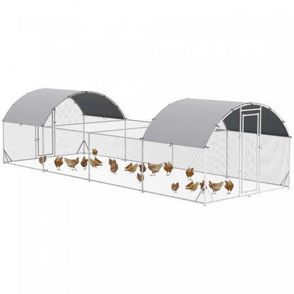 Pawhut Poulailler, Enclos Extérieur Pour Poules, Cage Pour Lapins Avec Couverture Imperméable Et Anti-uv | Pawhut Poulailler En Métal, 24.9' X 9.2' Avec Couverture Imperméable Et Anti-uv, Porte Pour 20-24 Po