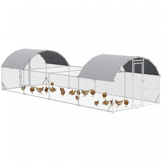 Pawhut Poulailler, Enclos Extérieur Pour Poules, Cage Pour Lapins Avec Couverture Imperméable Et Anti-uv | Pawhut Poulailler En Métal, 24.9' X 9.2' Avec Couverture Imperméable Et Anti-uv, Porte Pour 20-24 Po