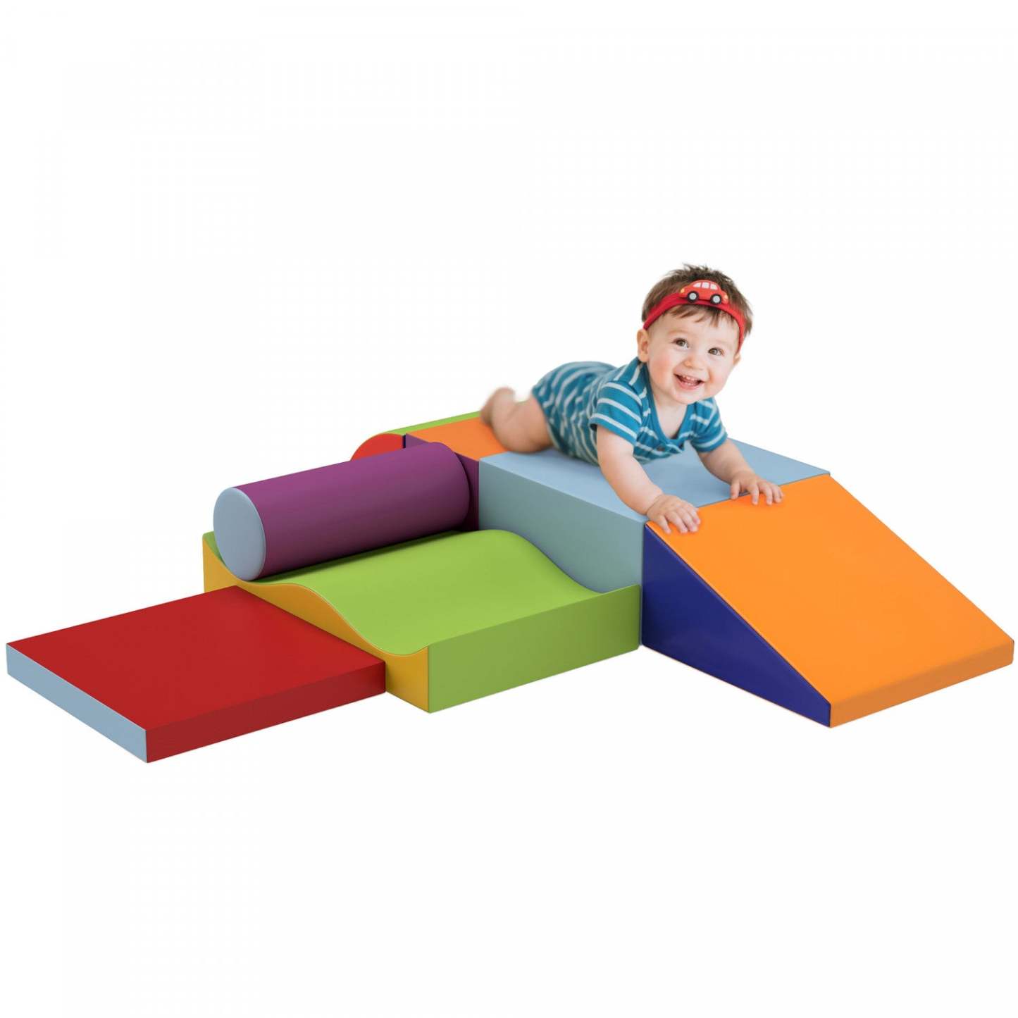 Soozier 7 pièces blocs d'escalade en mousse douce, jouets modulaires d'intérieur pour enfants, ensemble interactif léger pour escalader, rampe, toboggan pour bébé et préscolaire, couleur foncée