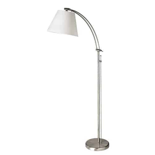 Dainolite Felix Adjustable Floor Lamp Satin Chrome White Empire Shade Rotary Dimmer Switch|Lampe à pied Felix réglable de Dainolite avec abat-jour empire blanc, gradateur rotatif et fini chromé satiné