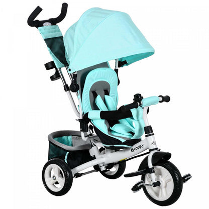 Tricycle pour tout-petit Qaba 6 en 1, tricycle pour enfants avec auvent pliable, poignée parentale amovible et couverture, panier de rangement, ceinture de sécurité à 5 points, pour enfant de 1 à 5 ans, vert