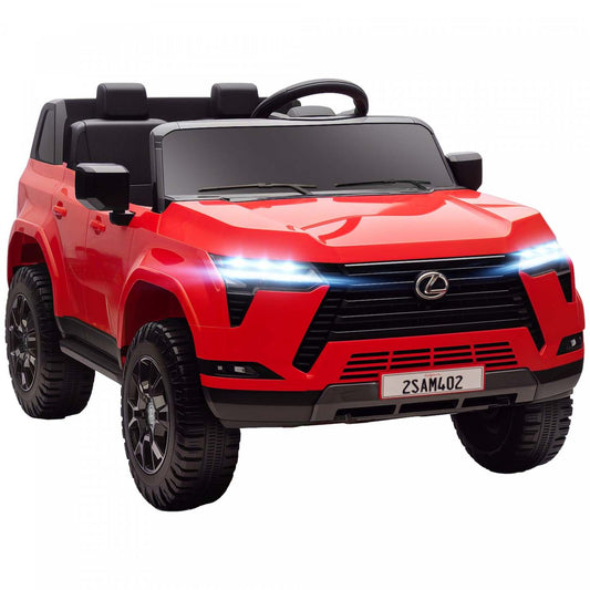Qaba Voiture Électrique 2 Places Pour Enfants, 12v 7ah Lexus Gx550 Voiture À Piles Licenciée Avec Télécommande, Système De Suspension À 4 Roues, Usb, Lumière Led, 3 Vitesses, Rouge