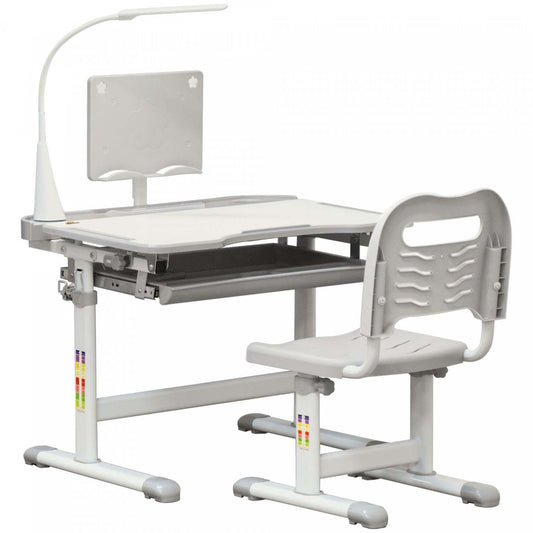 Qaba Ensemble Bureau Et Chaise Pour Enfants, Bureau D'écriture Réglable En Hauteur, Table D'étude Av
