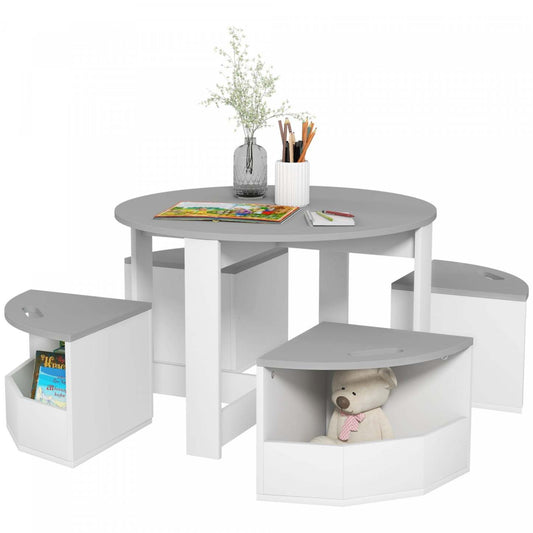 Qaba Ensemble Table Et Chaises Pour Enfants, 5 Pieces, Table Et 4 Chaises Avec Rangement, Table D'activités