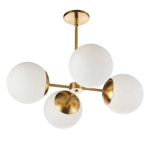 Dainolite Dayana 4 Light Chandelier Aged Brass White Glass Lamp|Lustre Dayana de Dainolite en verre blanc, avec fini laiton vieilli et 4 ampoules