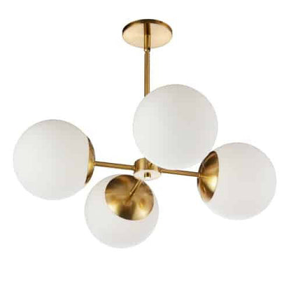 Dainolite Dayana 4 Light Chandelier Aged Brass White Glass Lamp|Lustre Dayana de Dainolite en verre blanc, avec fini laiton vieilli et 4 ampoules