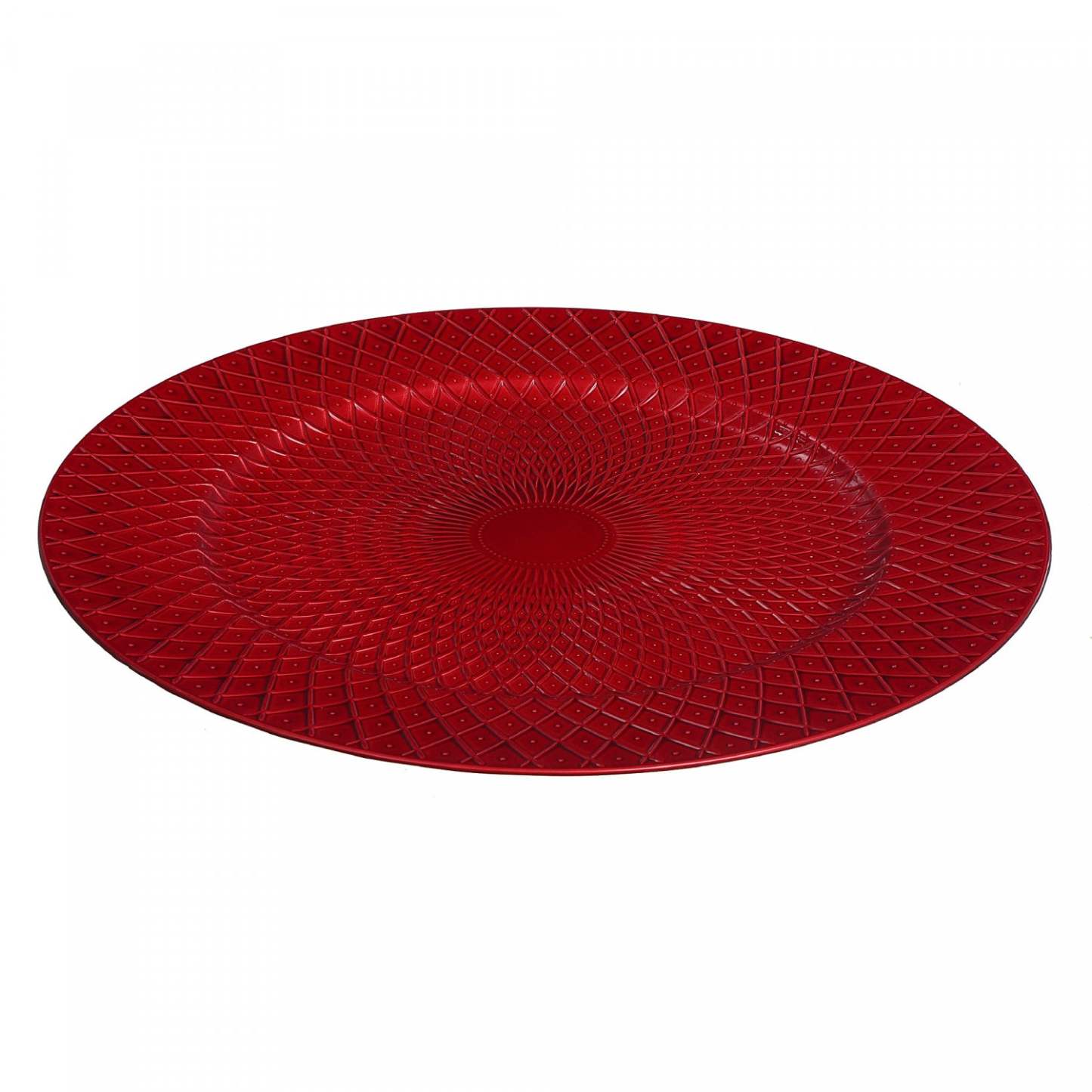 Assiette de présentation Dotted Diamond Red 13 - Set of 6 Dinnerware|Assiette de présentation de 13 po rouge à pois et à motifs de diamant - ensemble de 6