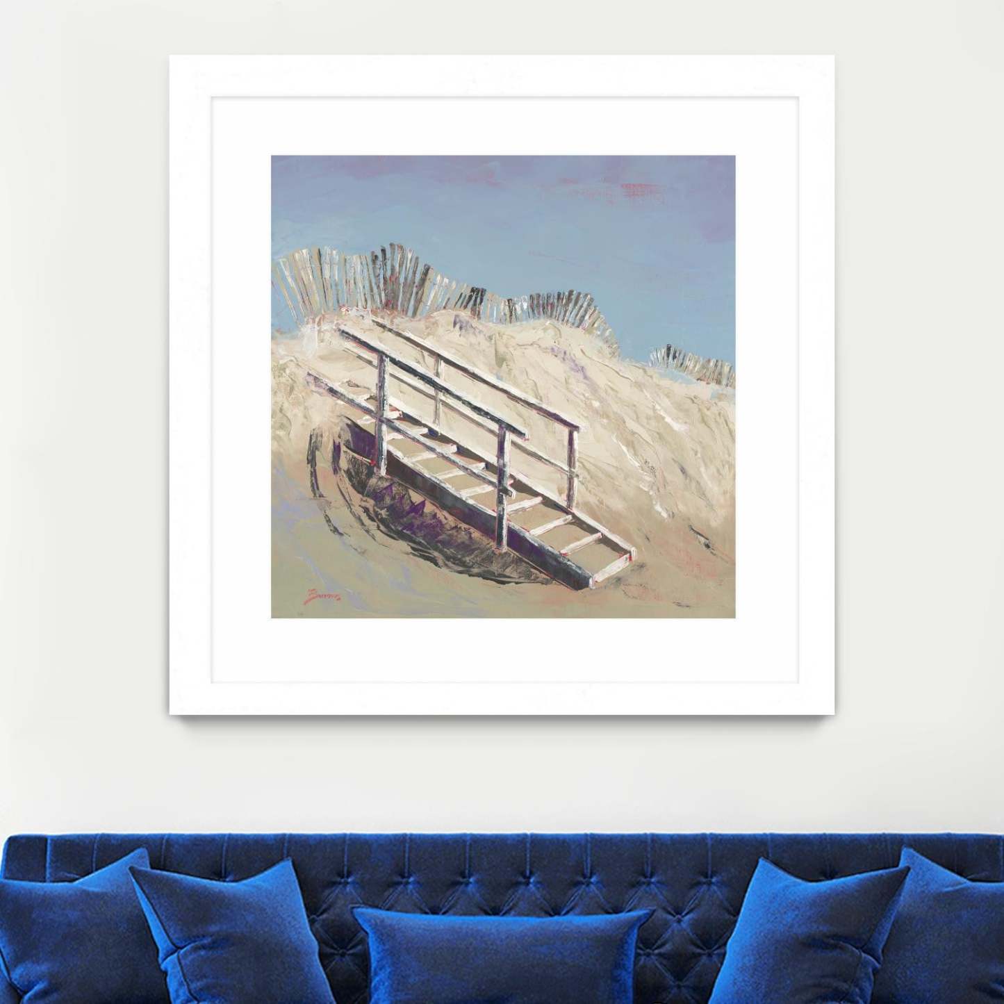 Œuvre d'art murale imprimée blanche et mate « Accès à la plage » 30 x 30