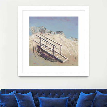 Œuvre d'art murale imprimée blanche et mate « Accès à la plage » 30 x 30