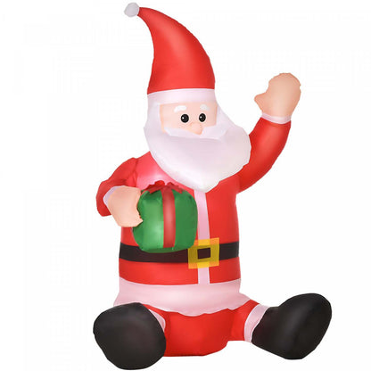 Homcom 4ft Santa Claus Gonflable Christmas Decoration|Homcom Père Noël Gonflable Illuminé Extérieur De 1,2 M Avec Boîte-cadeau