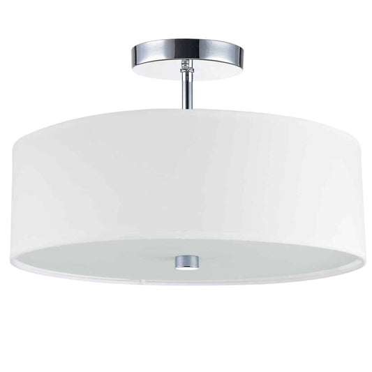 Dainolite Everly 3 Light Semi-flush Mount Polished Chrome Finish White Shade Lamp|Plafonnier semi-affleuré Everly de Dainolite avec abat-jour blanc, fini chromé poli et 3 ampoules