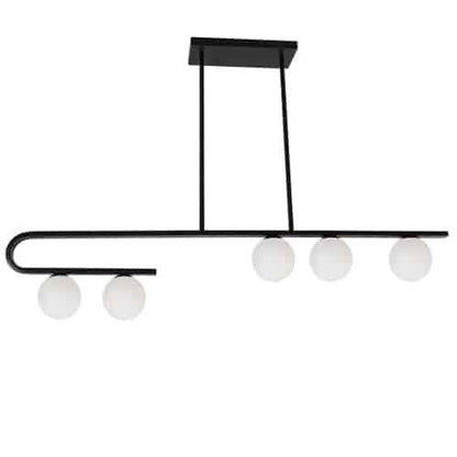 Dainolite Atlas 5 Light Horizontal Pendant Matte Black Finish White Glass Lamp|Luminaire suspendu horizontal Atlas de Dainolite en verre blanc, avec fini noir mat et 5 ampoules
