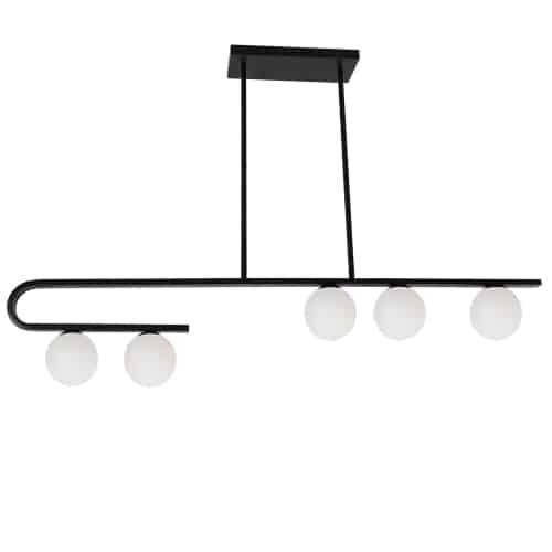Dainolite Atlas 5 Light Horizontal Pendant Matte Black Finish White Glass Lamp|Luminaire suspendu horizontal Atlas de Dainolite en verre blanc, avec fini noir mat et 5 ampoules