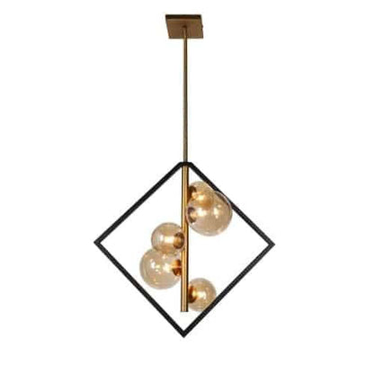 Dainolite Glasgow 5 Light Pendant Matte Black/Vintage Bronze Finish Champagne Glass Lamp|Luminaire suspendu Glasgow de Dainolite en verre champagne, avec fini noir mat et bronze rétro, et 5 ampoules