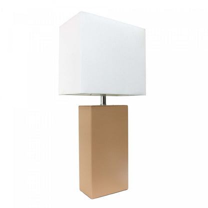Lampe de table moderne Elegant Designs en cuir beige avec abat-jour en tissu blanc | D21AG93G